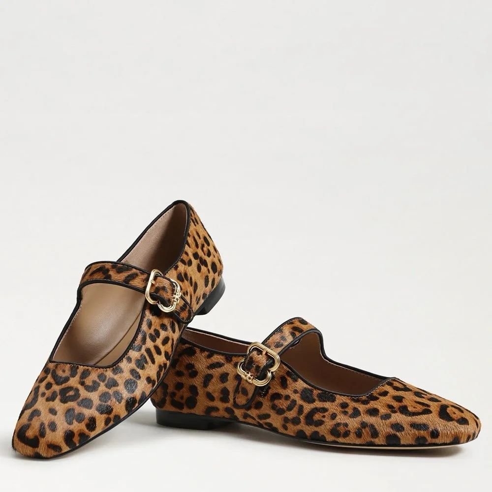 Sam Edelman Leopard Brahma Hair Leather Ballet Flats 7 1/2 NWT - Picture 1 of 14